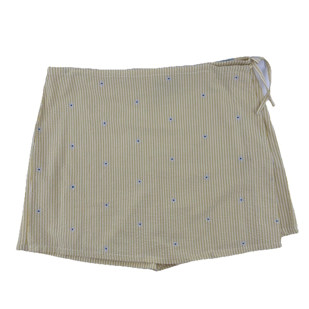 Seersucker Skort Skirt Women's 16 Yellow & White Stripes Shorts Athleisure Golf